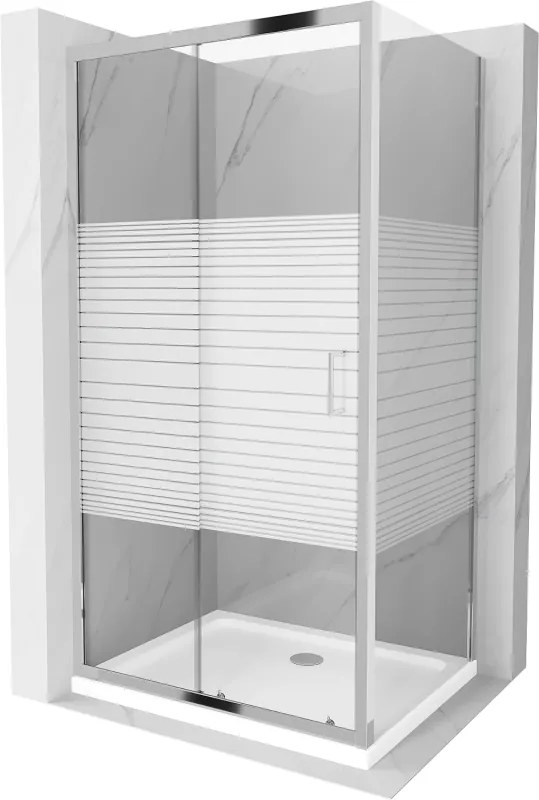 Mexen Apia, sprchový kút s posuvnými dverami 100 (dvere) x 70 (stena) cm, 6mm číre-pásy sklo, chrómový profil + slim sprchová vanička 5cm, 840-100-070-01-20-4010
