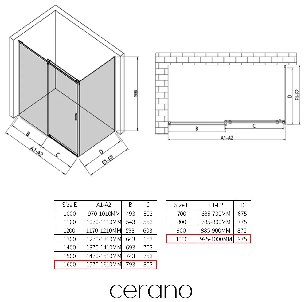 CERANO - Sprchovací kút Santoro Ľ/P - 8 mm - chróm, transparentné sklo - 160x100 cm - posuvný, CER-CER-8050BD7369