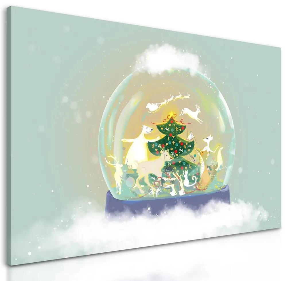 Obraz vianočný stromček so zvieratkami v snežítku