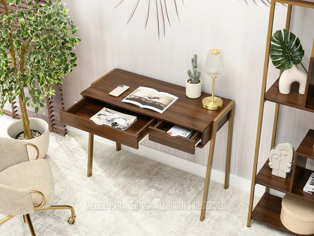 PC stolík Land (orech + zlatá). Akcia -20%. Vlastná spoľahlivá doprava až k Vám domov. 1109778