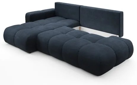 Rozkladacia rohová čalúnená sedacia súprava s úložným priestorom v tvare L ALMADA, ľavé prevedenie, modrá