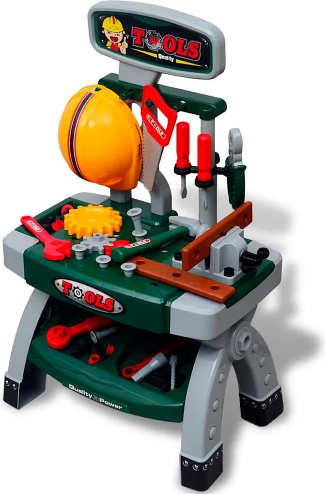 vidaXL Detská hračkárska dielňa s náradím, zelená a sivá