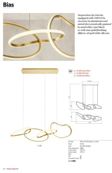 Redo 01-2594 - LED stmievateľný luster na lanku BIAS LED/87,4W/230V 3000K biela