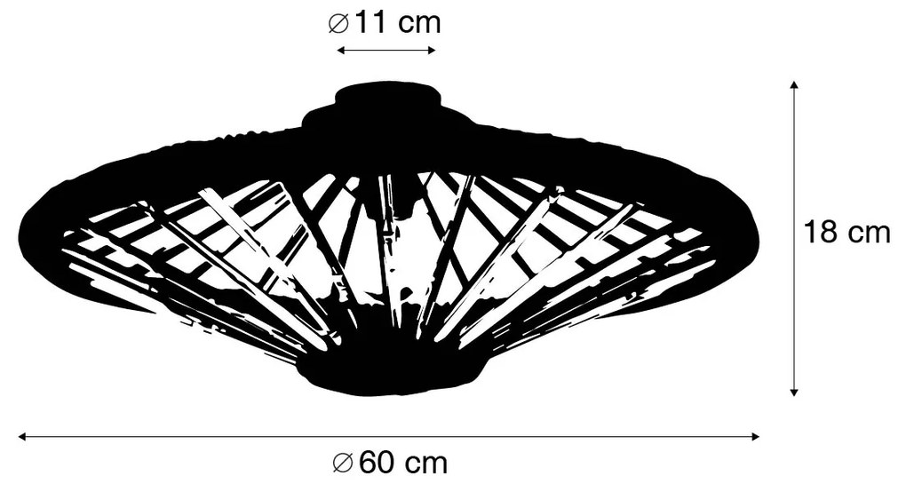 Orientálne stropné svietidlo bambus s čiernou 60 cm - Evalin