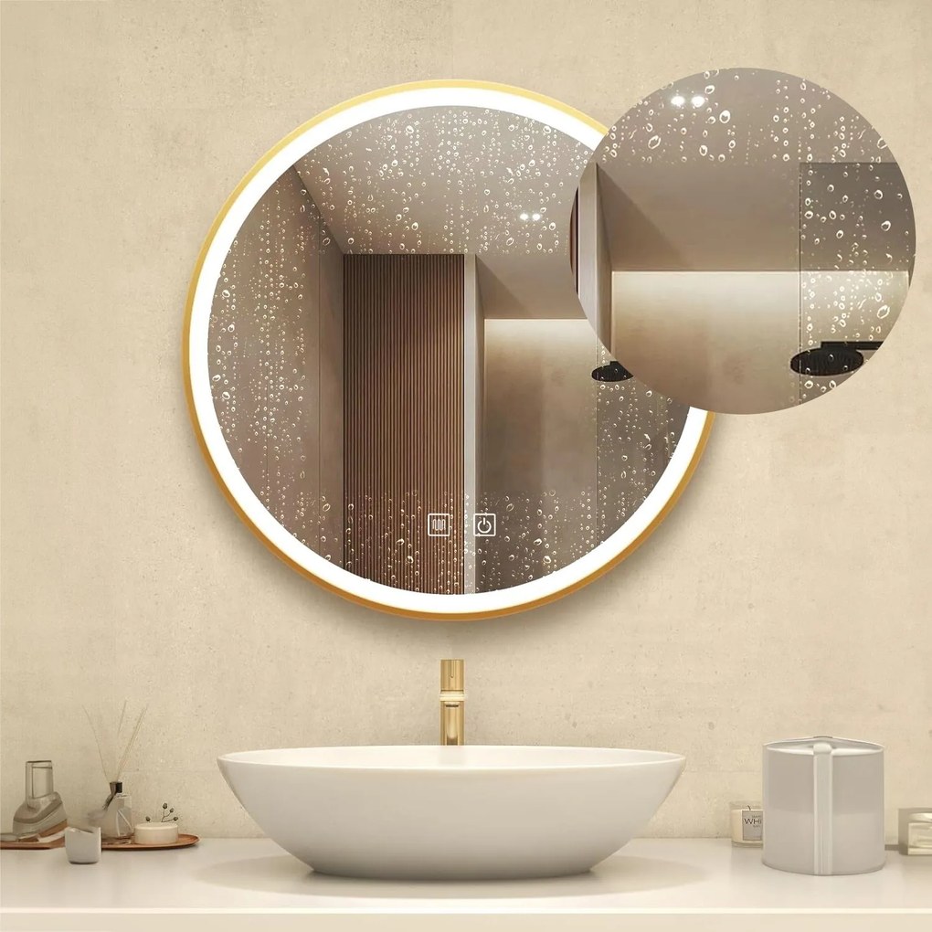 Dekorstudio Okrúhle LED zrkadlo so zlatým rámom 60cm MMJ