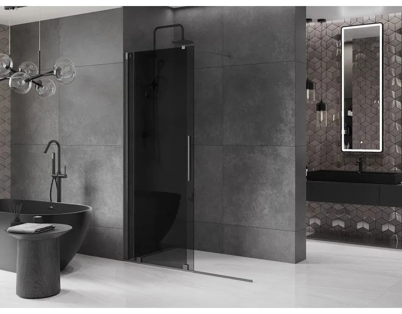 Mexen Velar, sprchová zástena s posuvnými dverami Walk-in 160 x 200 cm, 8mm šedé sklo, grafit brúsený, 871-160-000-43-66