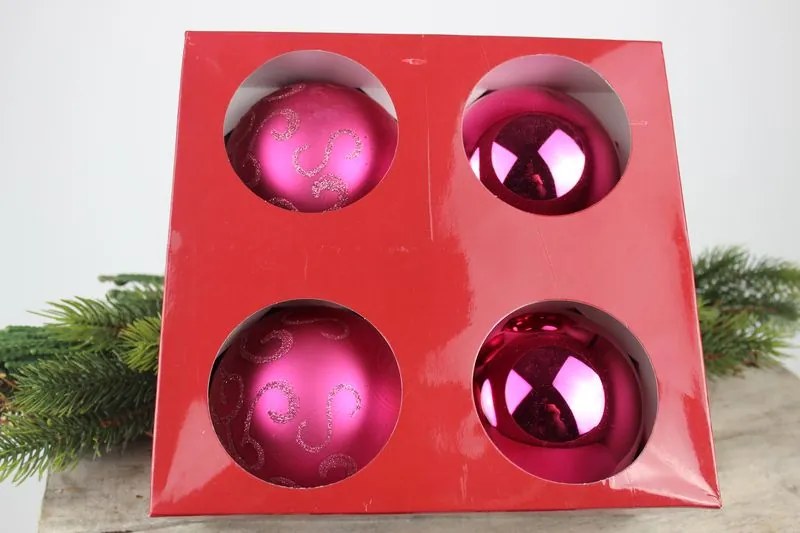 Cyklámenovo ružové sklenené vianočné gule 4ks 10cm