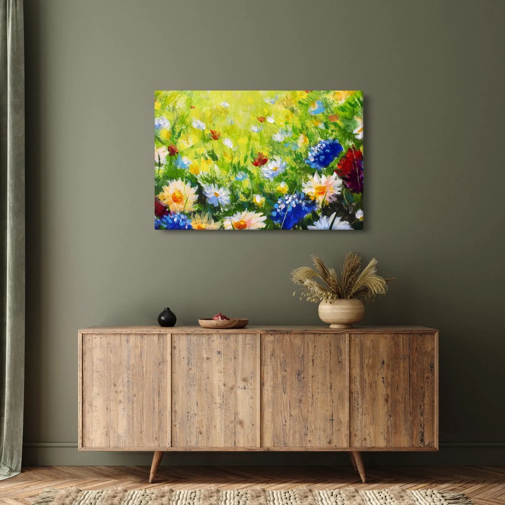 Obraz rozkvitnutej lúky, olejomaľba (90x60 cm)