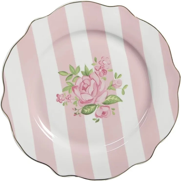 Bielo-ružový dezertný tanier s ružičkami Sweet Roses - Ø 20*2 cm