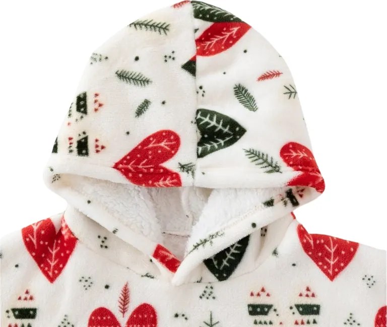 Baránková mikinová deka s rukávmi a kapucňou WINTER HEARTS, farebná