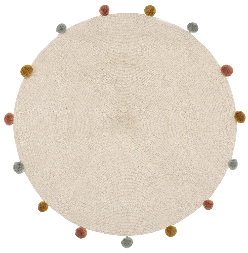 Béžový okrúhly koberec POMPONS 90 cm