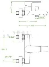 Laveo Largo, nástenná vaňová batéria 150mm, chrómová-čierna, LAV-BAH_710D