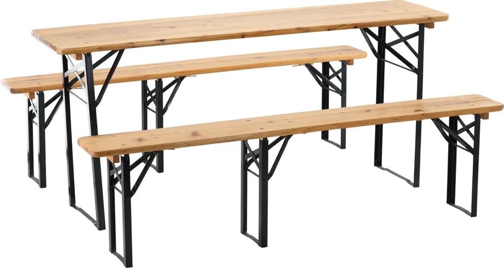 GARDEN LINE Pivný set – skladací stôl s dvoma lavicami, borovicové drevo a oceľová konštrukcia MEB2745