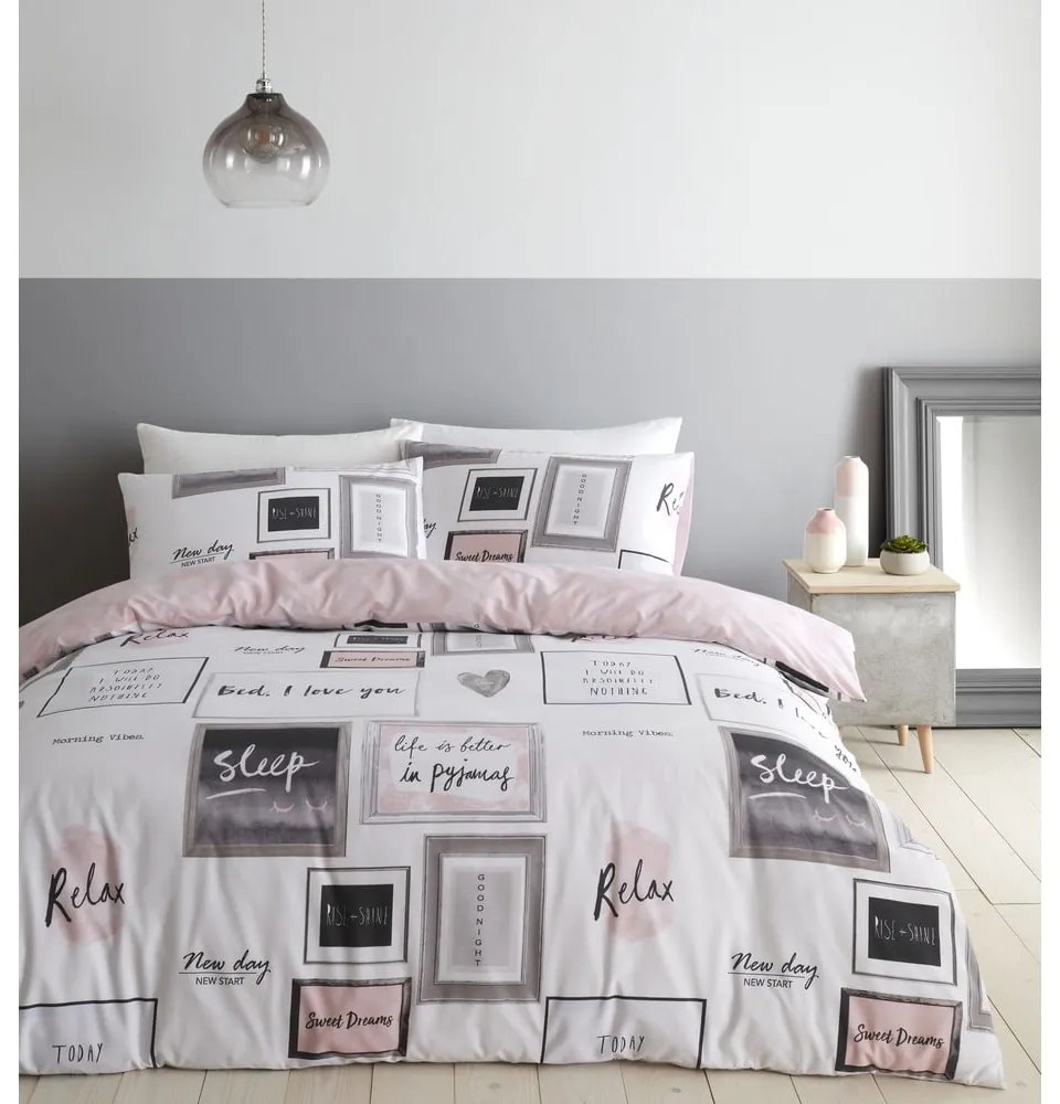 Biele/ružové obliečky na dvojlôžko/predĺžené 230x220 cm Sleep Dreams – Catherine Lansfield