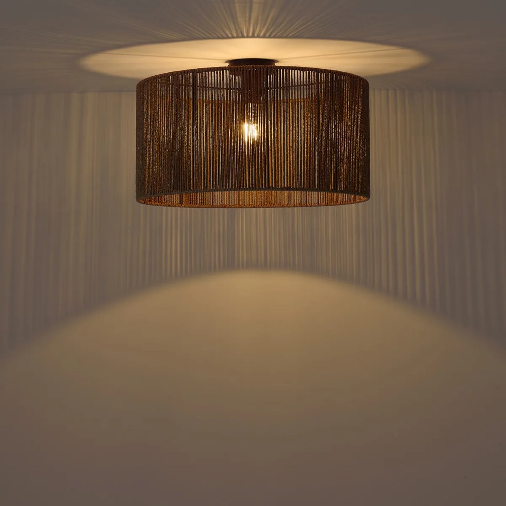 Stropná lampa čierna s hnedým tienidlom z papierového lana 50/50/25 - Combi