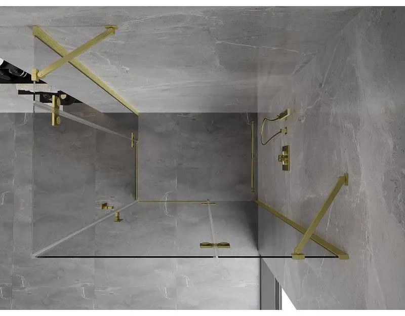 Mexen Mist-H Duo, 2-krídlový výklopný sprchový kút 85 x 110 cm, číre sklo, zlatý matný profil, 8A5-085L-110P-55-00