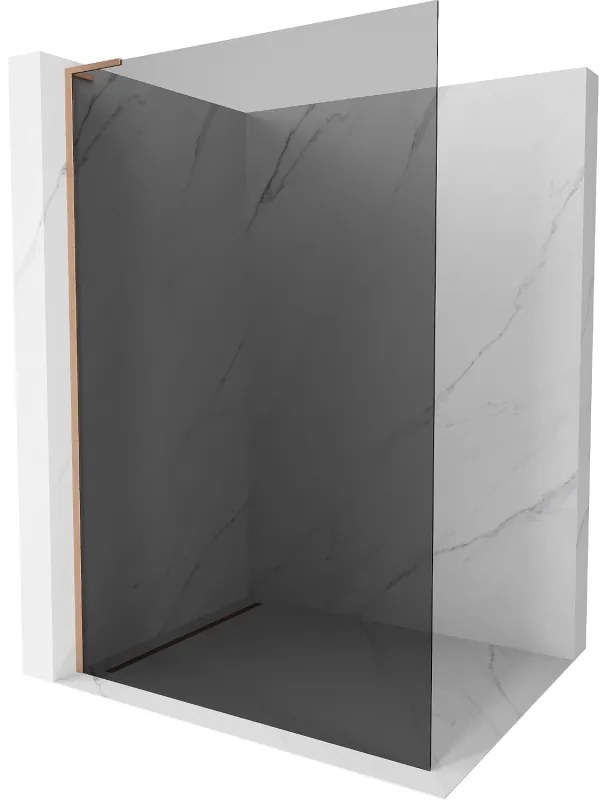 Mexen Kioto L, sprchová zástena Walk-In 70 x 200 cm, 8mm šedé sklo, medený matný profil, 800-070-103-65-40