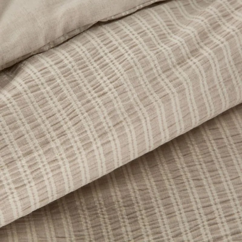 EUROFIRANY Pruhovaná bavlnená posteľná súprava s potlačou 220 cm x 200 cm béžová 80% bavlna 10% polyester 10% lycra