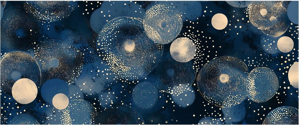 Obraz - Modro-zlaté krúžky (120x50 cm)