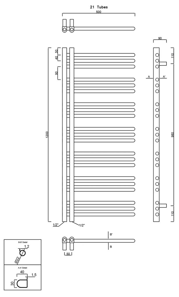 Sapho Sapho, DORLION vykurovacie teleso 500x1200 mm, chróm/biela, 1130-51