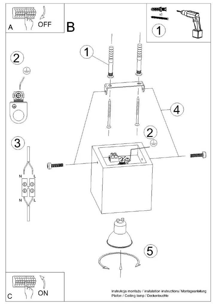 Stropné svietidlo Quad, 1x drevené tienidlo