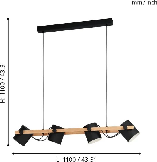 Eglo 43424 - Luster na lanku HORNWOOD 4xE27/28W/230V