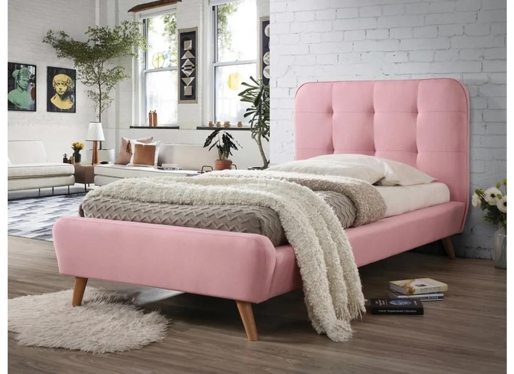 Čalúnená posteľ TIFFANY + rošt, 90x200, růžová/dub