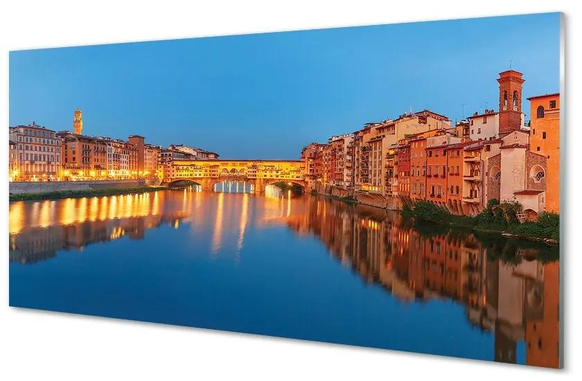 Sklenený obraz Italy River mosty budovy v noci 125x50 cm