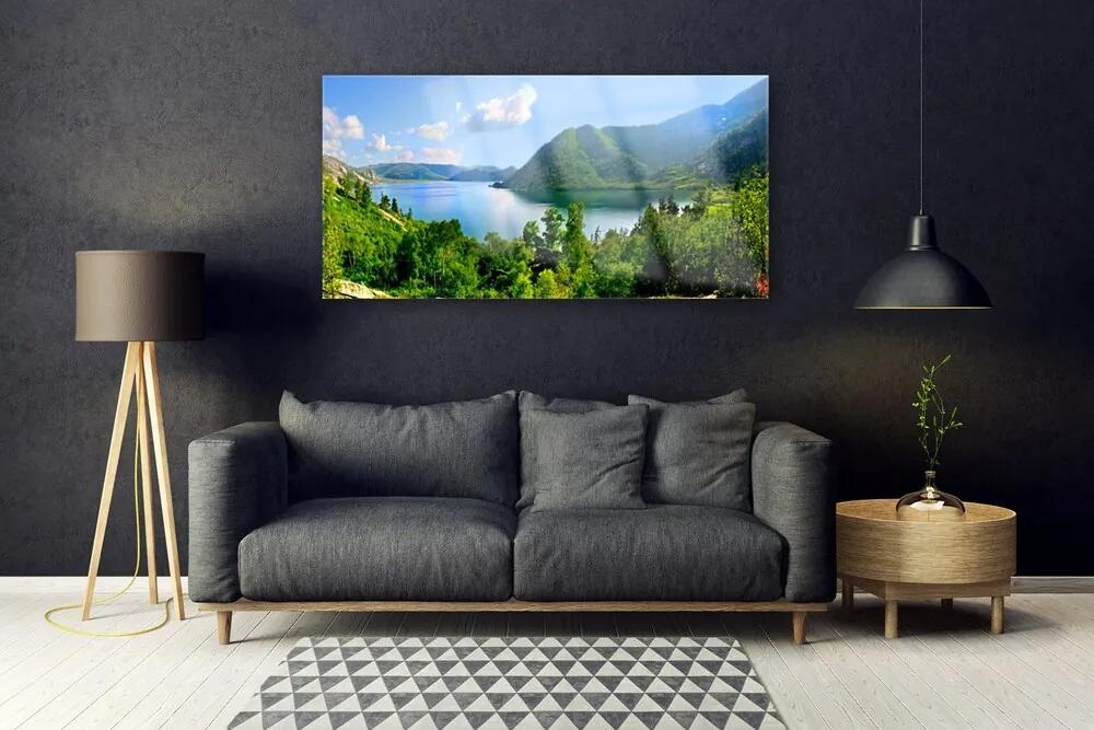 Obraz na akrylátovom skle Les jazero hory príroda 120x60 cm