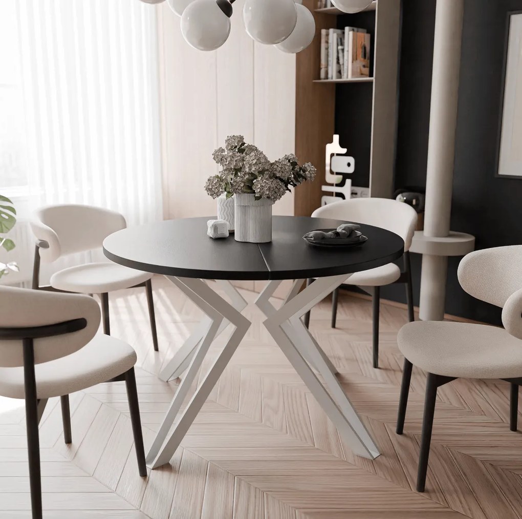 Okrúhly rozkladací jedálenský stôl KODY 100-120cm čierna matná