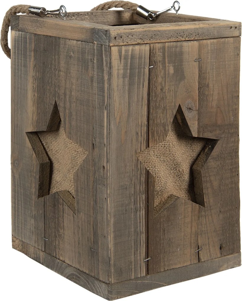 Drevený retro lampáš so hviezdou Start - 19*19*28 cm