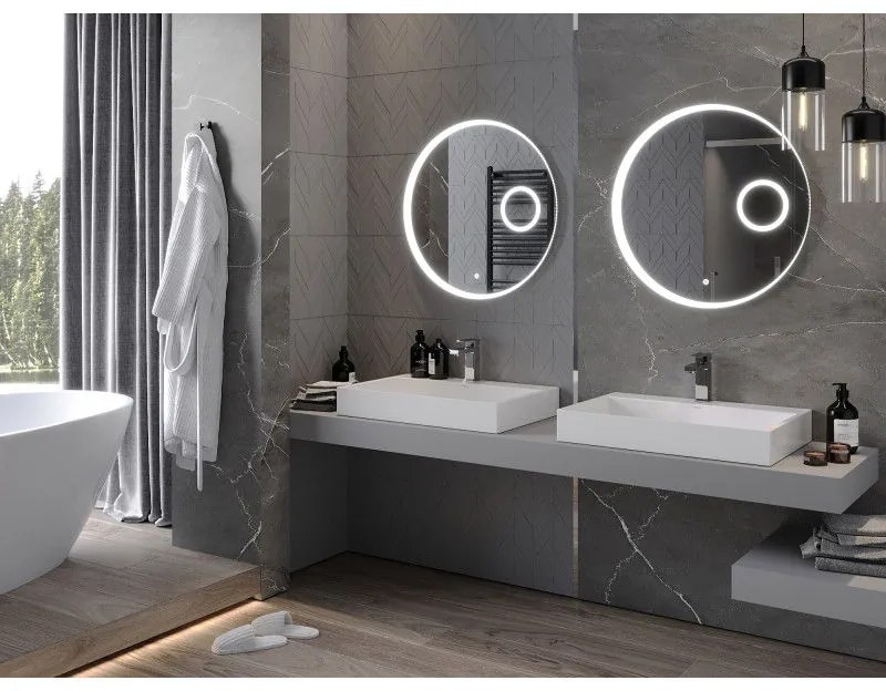 Mexen Ella, LED kúpeľňové zrkadlo s podsvietením a kozmetickým zrkadielkom 70x70 cm, 6000K, ochrana proti zahmlievaniu, 9811-070-070-611-00