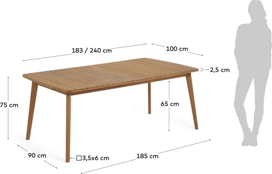 Záhradný jedálenský stôl z masívneho dreva 100x240 cm Hanzel – Kave Home
