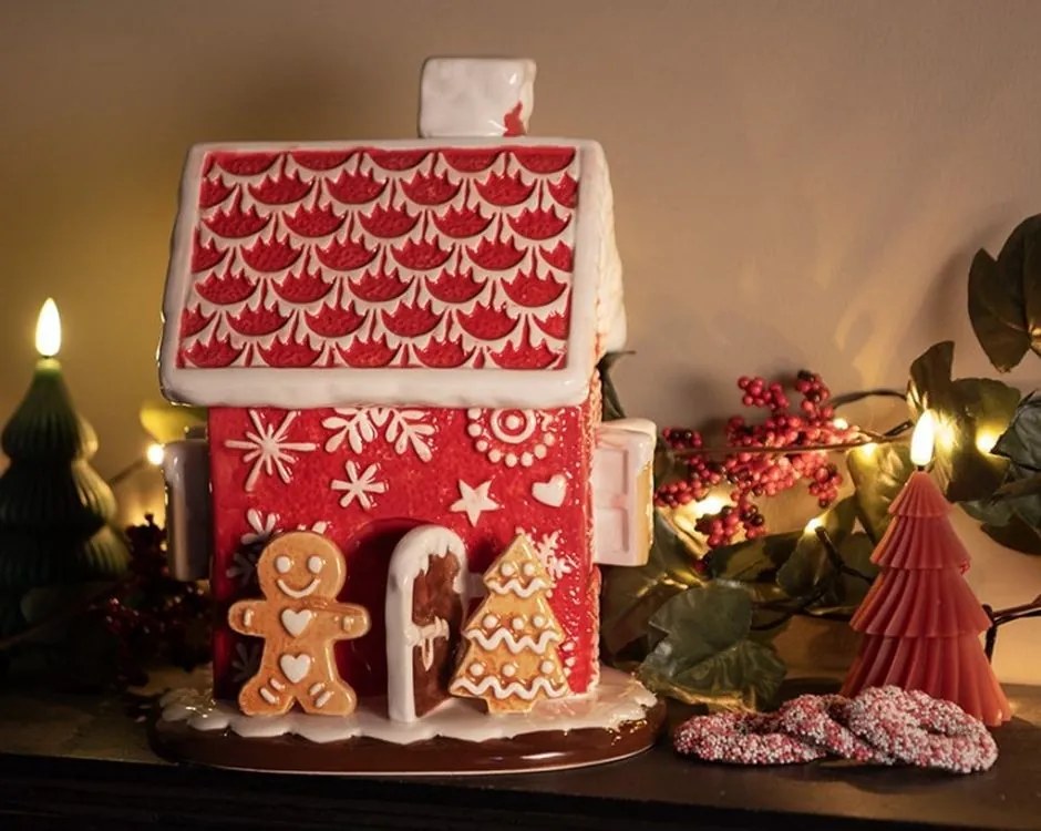 Červená keramická dóza perníková chalúpka - Ø 22*28 cm