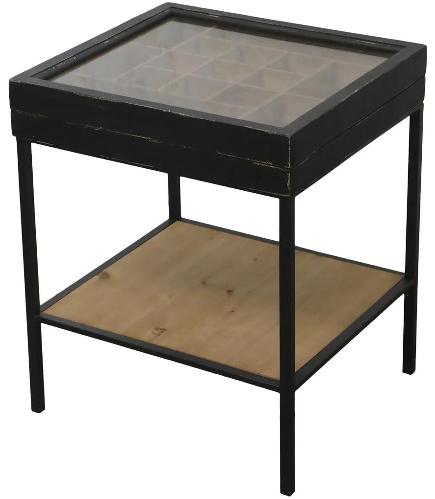 Čierny antik drevený coffee stolík s priehradkami Storien - 44*41*53 cm