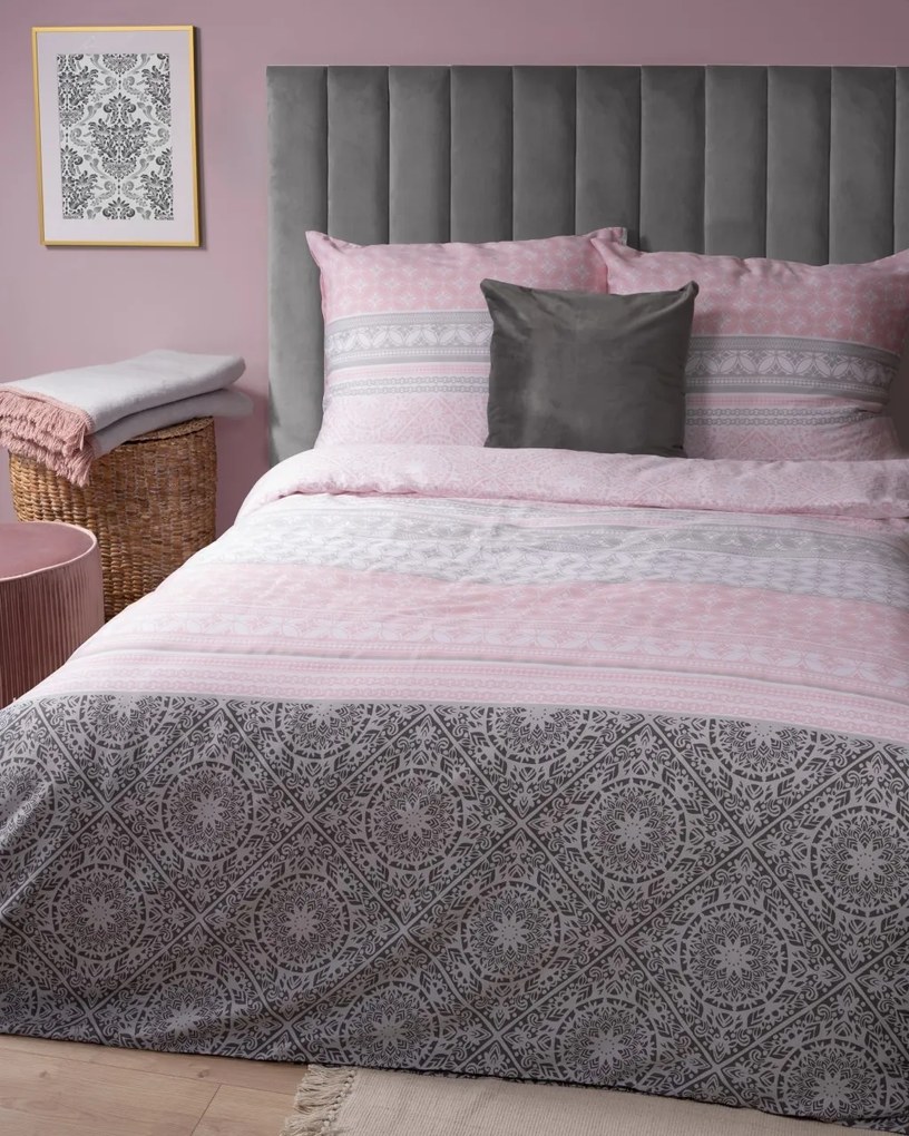 Vzorovaná ružová posteľná bielizeň z bavlneného saténu
