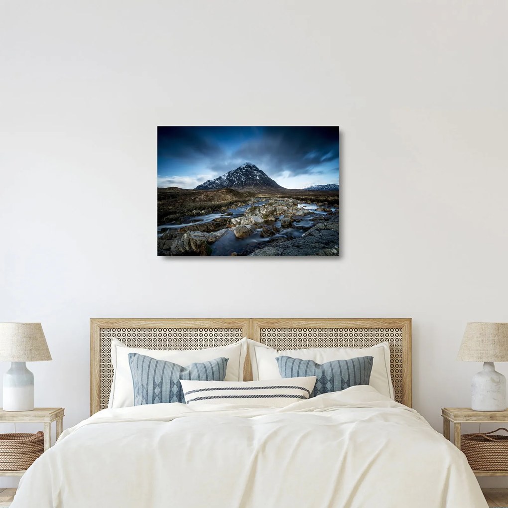 Sklenený obraz hory a rieky (70x50 cm)