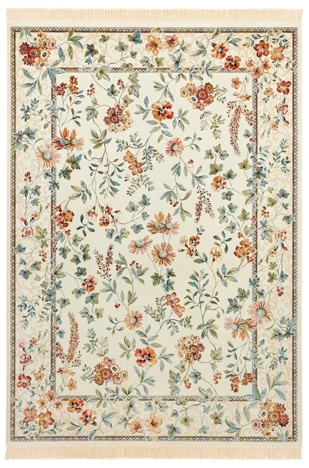 Krémový koberec z viskózy 95x140 cm Oriental Flowers – Nouristan