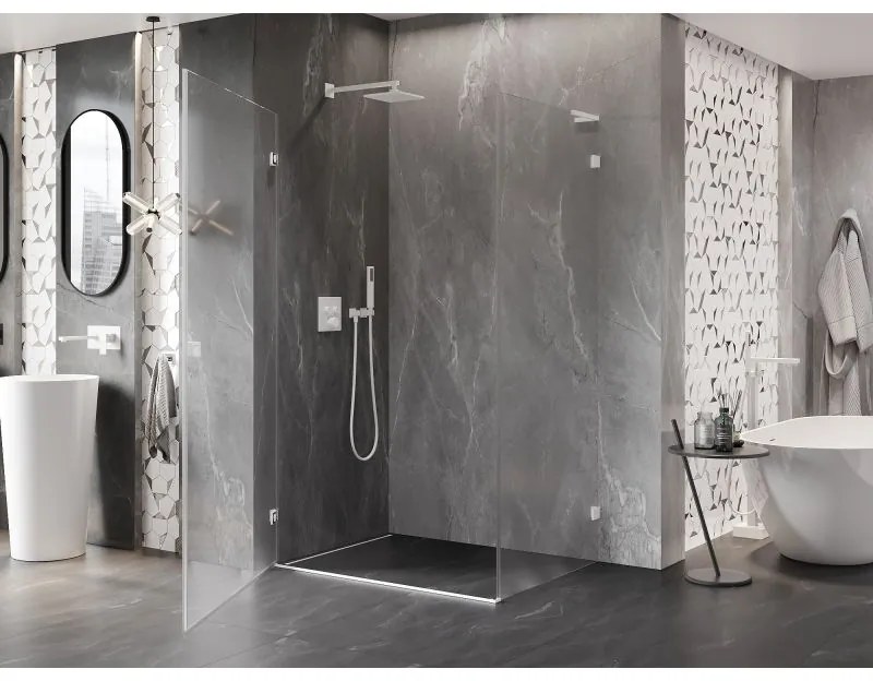 Mexen Lunar-B L, výklopný sprchový kút ľavý 100 x 80 cm, 8mm číre sklo, biely profil, 832L-100-080-20-00-L