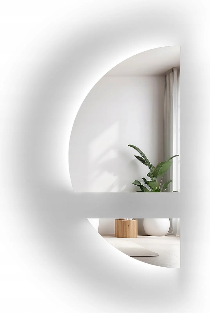 Polkruhové zrkadlo Doppio V Dvoch Častiach Led 130x260, výrez na skrinku