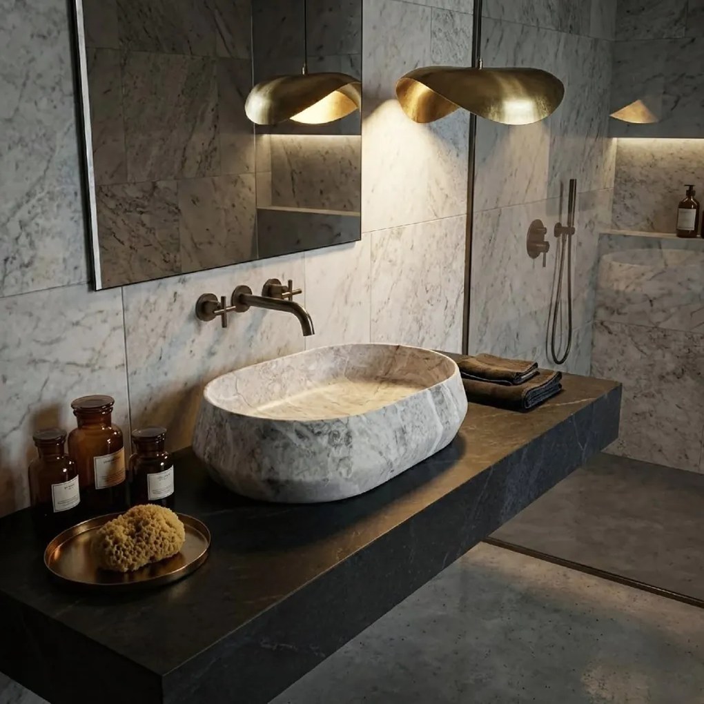 Rea Zoe Rock, umývadlo na dosku 550x355x170 mm, šedá-imitácia kameňa,  REA-U0643