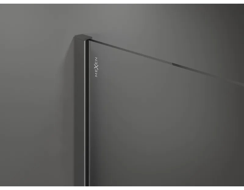 Mexen Kioto+, sprchová zástena Walk-In s poličkou a vešiakom 140 x 200 cm, 8mm sklo s rebrovým vzorom, grafitový profil, 800-140-121-95-09