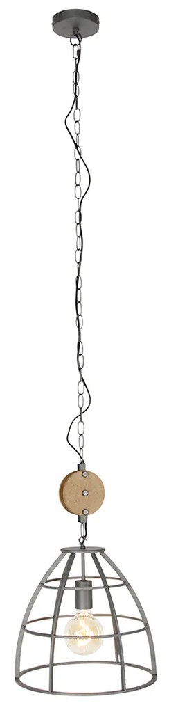 Priemyselné závesné svietidlo tmavosivé s drevom 34 cm - Arthur