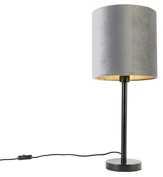 Moderná stolná lampa čierna so sivým tienidlom 25 cm - Simplo