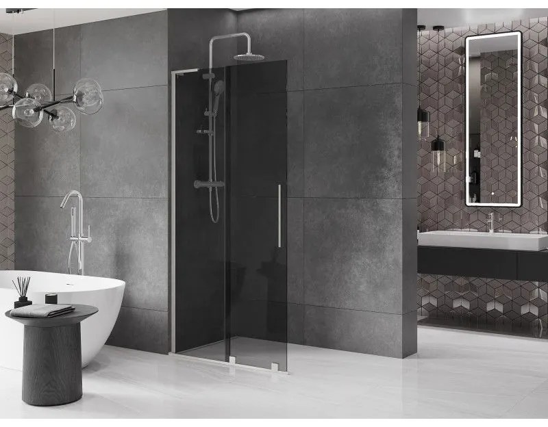 Mexen Velar L, posuvná sprchová zástena Walk-in 110 x 200 cm, 8mm šedé sklo, brúsená oceľ, 871-110-003-43-97