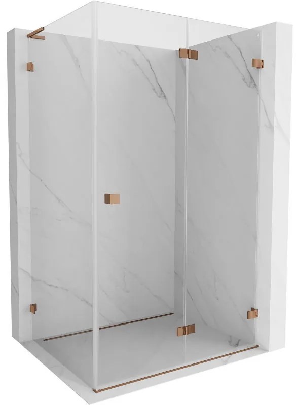 Mexen Lunar-F L, pravý sklápací sprchový kút 95 x 90 cm, 8mm číre sklo, profil ružové zlato, 836L-095-090-60-00-P