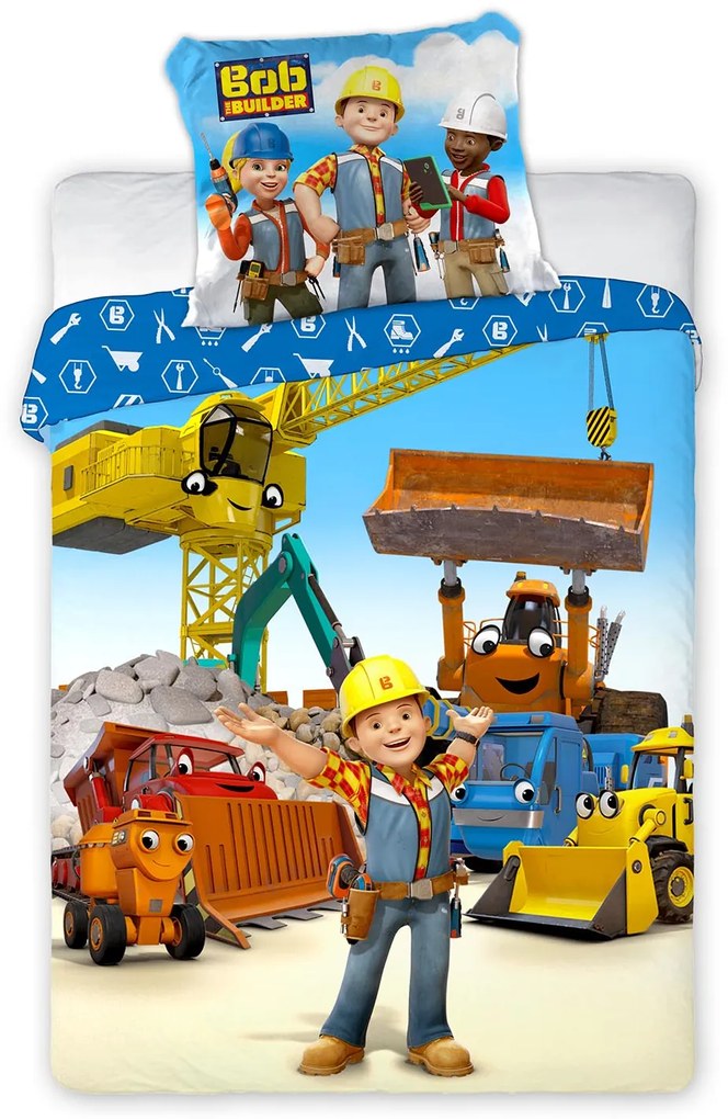 DETSKÉ BAVLNENÉ OBLIEČKY BOB BUILDER 100X135 CM, 1KS 40X60 CM VZOROVANÉ