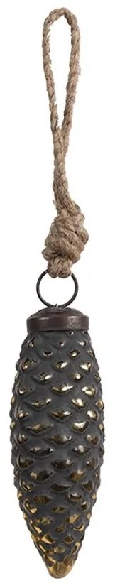 Čiernozlatá sklenená vianočná ozdoba v tvare šišky S - Ø 5*3*11 cm