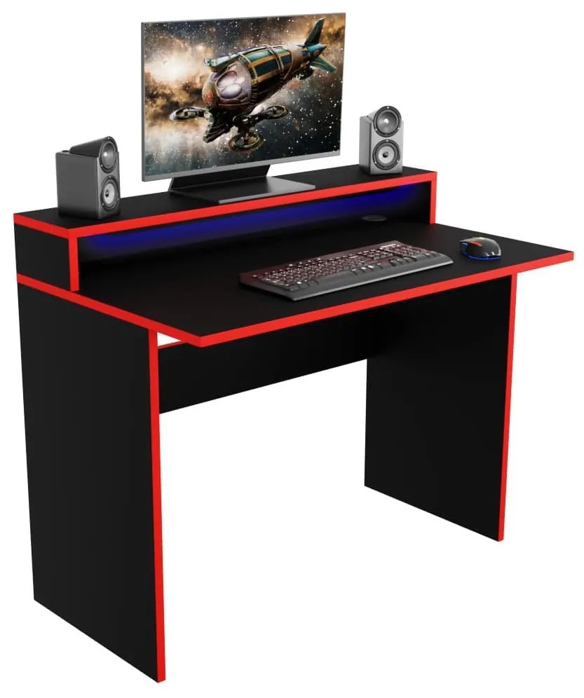 Herný pc stôl Adapt (čierna + červená) (s RGB LED osvetlením). Vlastná spoľahlivá doprava až k Vám domov. 1054991