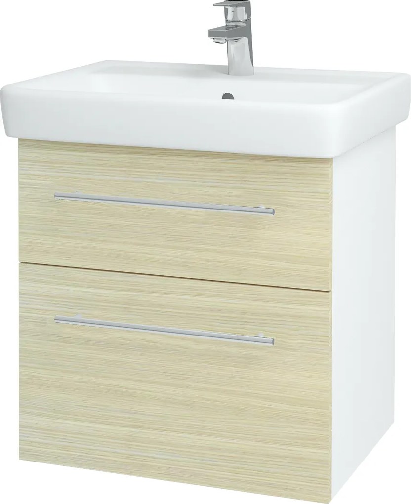 Dřevojas - Koupelnová skříň Q MAX SZZ2 60 - N01 Bílá lesk / Úchytka T02 / D04 Dub (60223B)